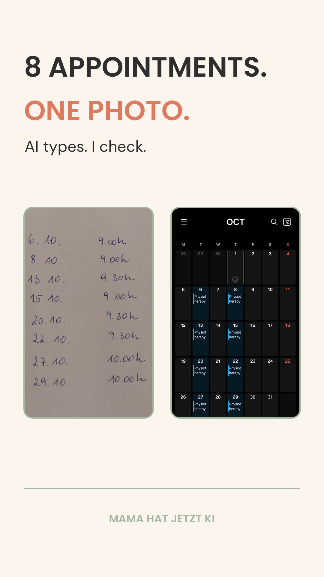 Paper appointments organized into calendar events with ChatGPT